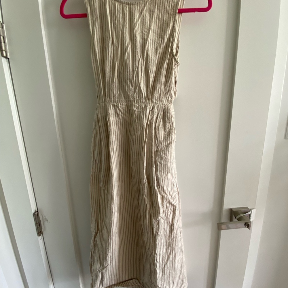Mod Ref Beige Striped Midi Dress